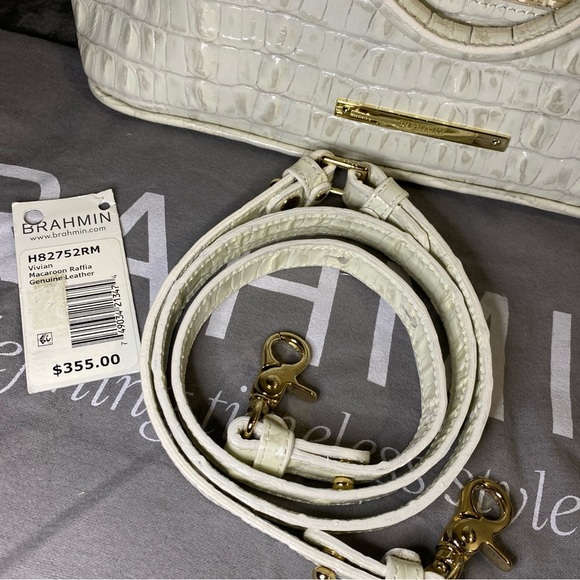 Like New & Rare Brahmin Vivian Macaroon Raffia Croc Embossed Genuine Leather Bag - Picture 10 of 16